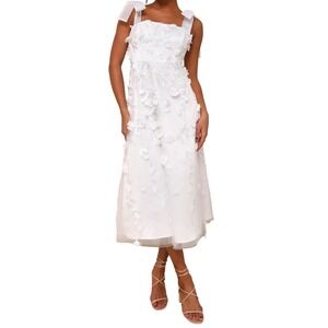 LULUS White 3D Floral Appliqué Sleeveless Midi Dress NWT Size‎ M